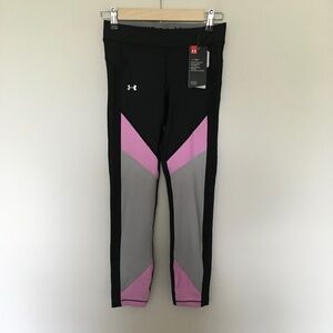 Under Armour Sz S HeatGear Color Blocked Ankle Crop Leggings 1292129 Black Rose